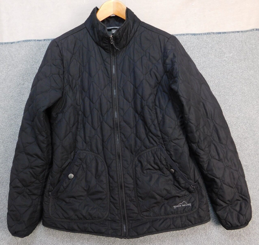 Eddie Bauer Jacket Black Quilted Outdoor Light Weight Soft shell Size M Womens